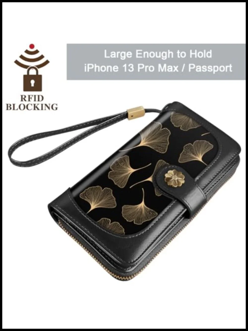 Genuine Leather Wallet RFID Blocking Large Capacity Wristlet Clutch with